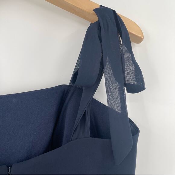 DESSY COLLECTION Dress Tie Chiffon Bridesmaid Gown Maxi Prom Navy Bridal SZ 4 - Picture 7 of 16